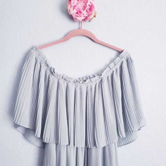 Zara Muted Seafoam Pleated Off The Shoulder Midi Dress - Picture 4 of 10